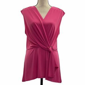 NOTATIONS Faux Wrap Sleeveless Tie Waist Blouse L